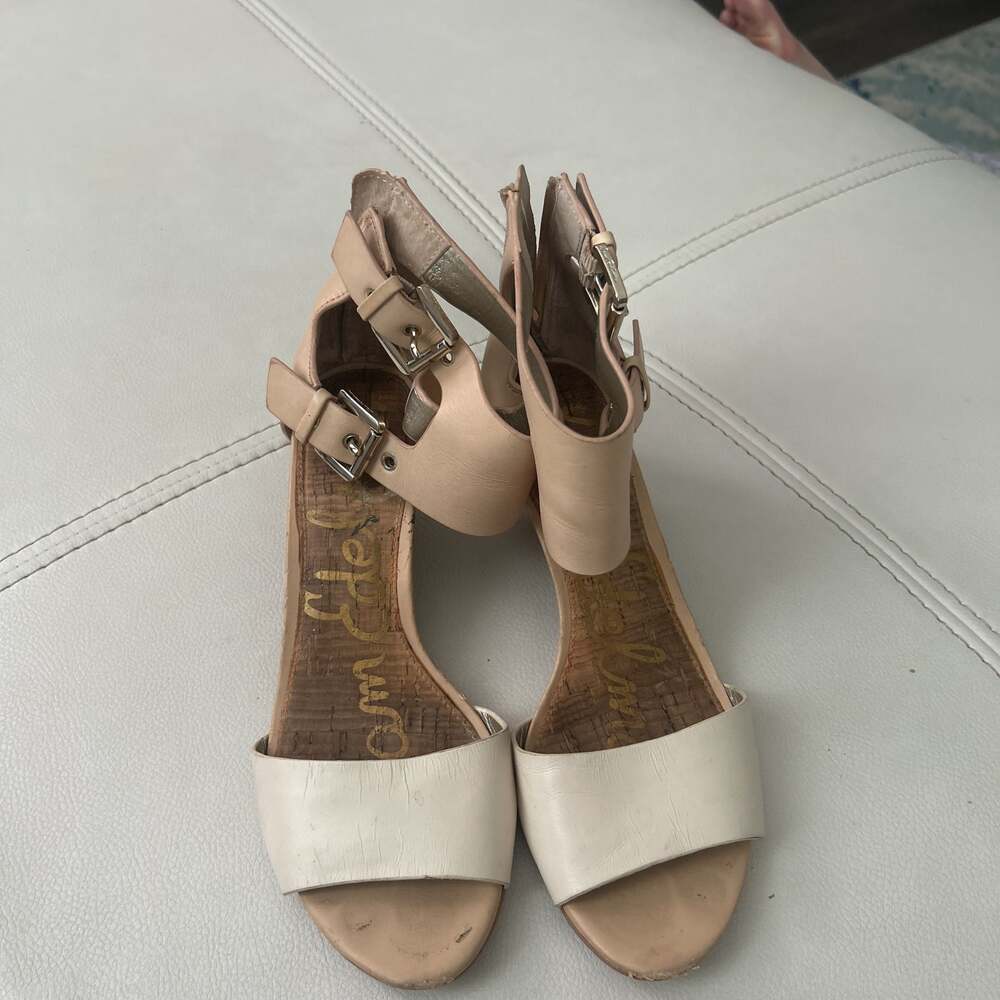 Sam Edelman Cuff Buckle Ankle Strap Wedge Sandals Nude